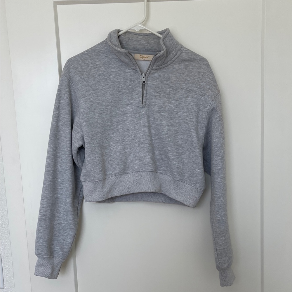 Cropped half zip up sweater